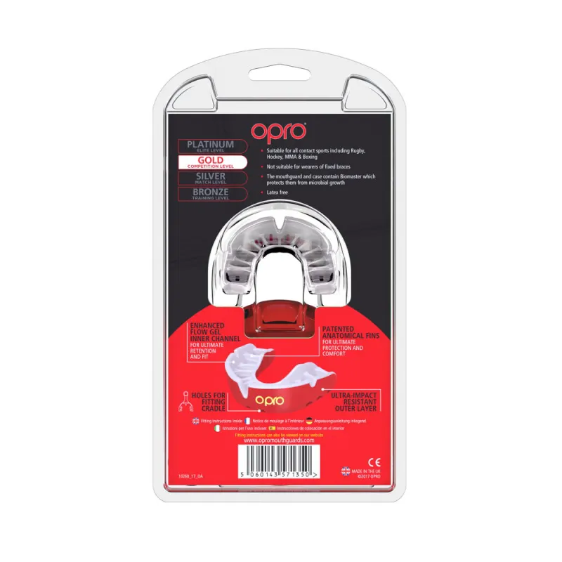 OPRO Self-Fit GEN4 Junior Gold Mouthguard - Red/Pearl 6 OPRO Self-Fit GEN4 Junior Gold Mouthguard - Red/Pearl - Image 4